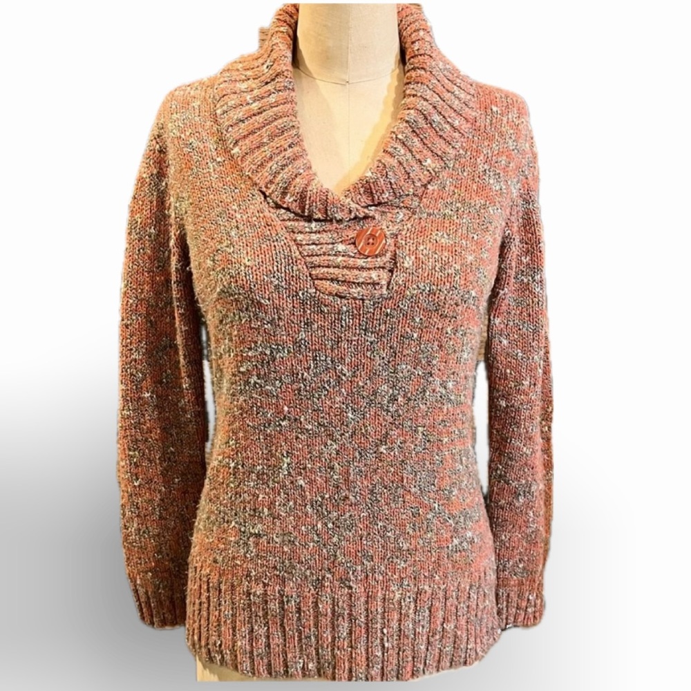 Vintage Liz Claiborne marled yarn knit sweater button cowl shawl neck Y2K